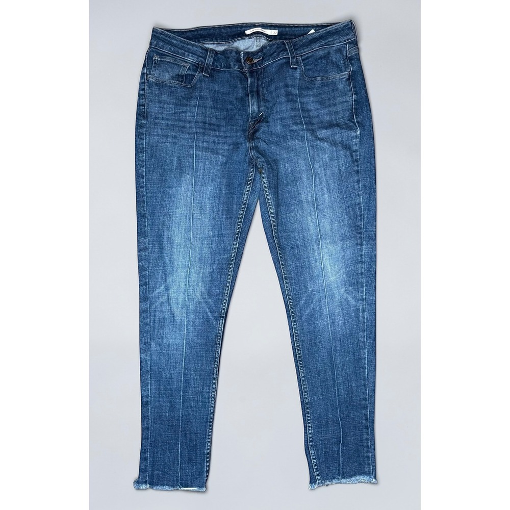 Levis 535 Super Skinny Jeans Womens 32 Blue Medium Wash Front Seam Frayed Hem